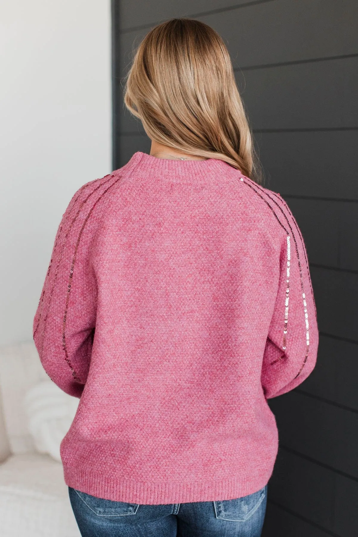 Major Confidence Sequin Knit Sweater- Pink