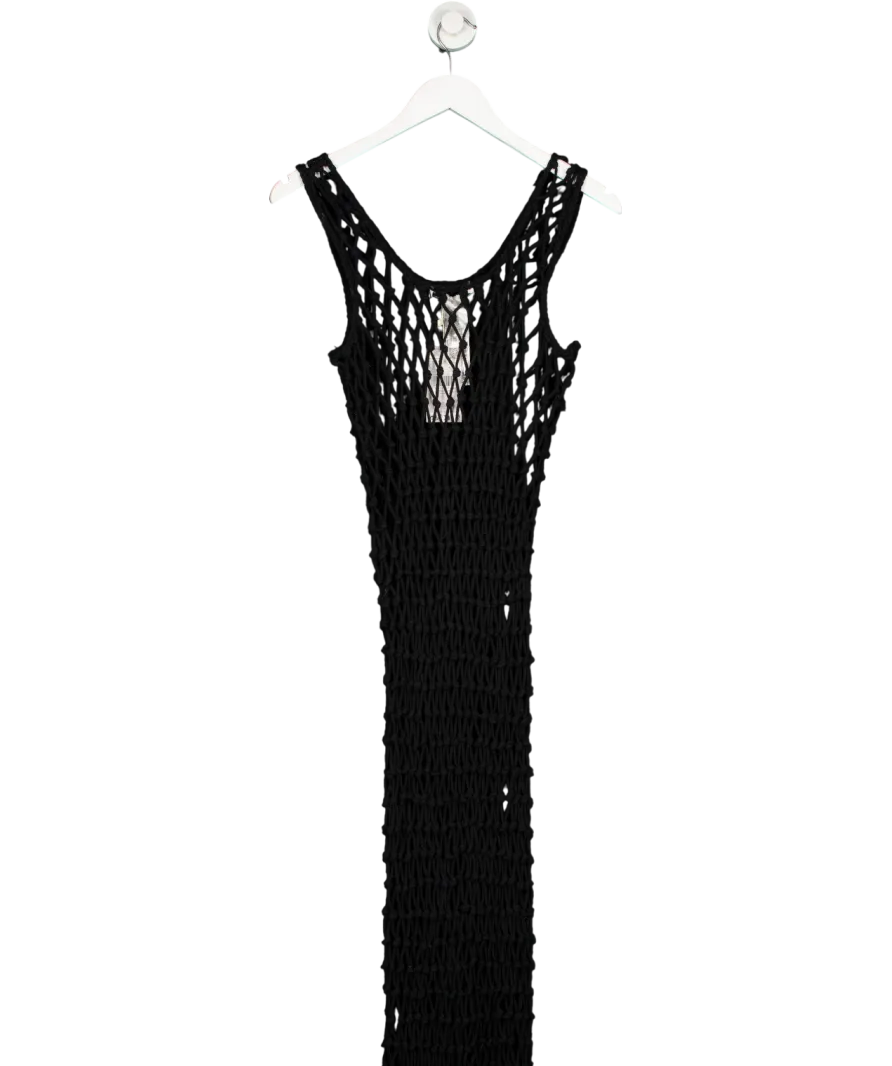 MANGO Black Mesh Dress With Fringe Detail UK 8