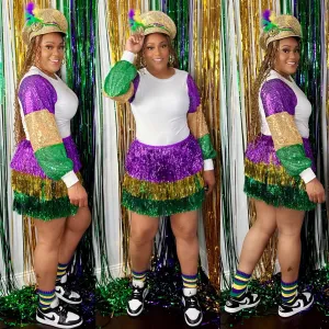 Mardi Gras Ballon Sequin Sleeve Top