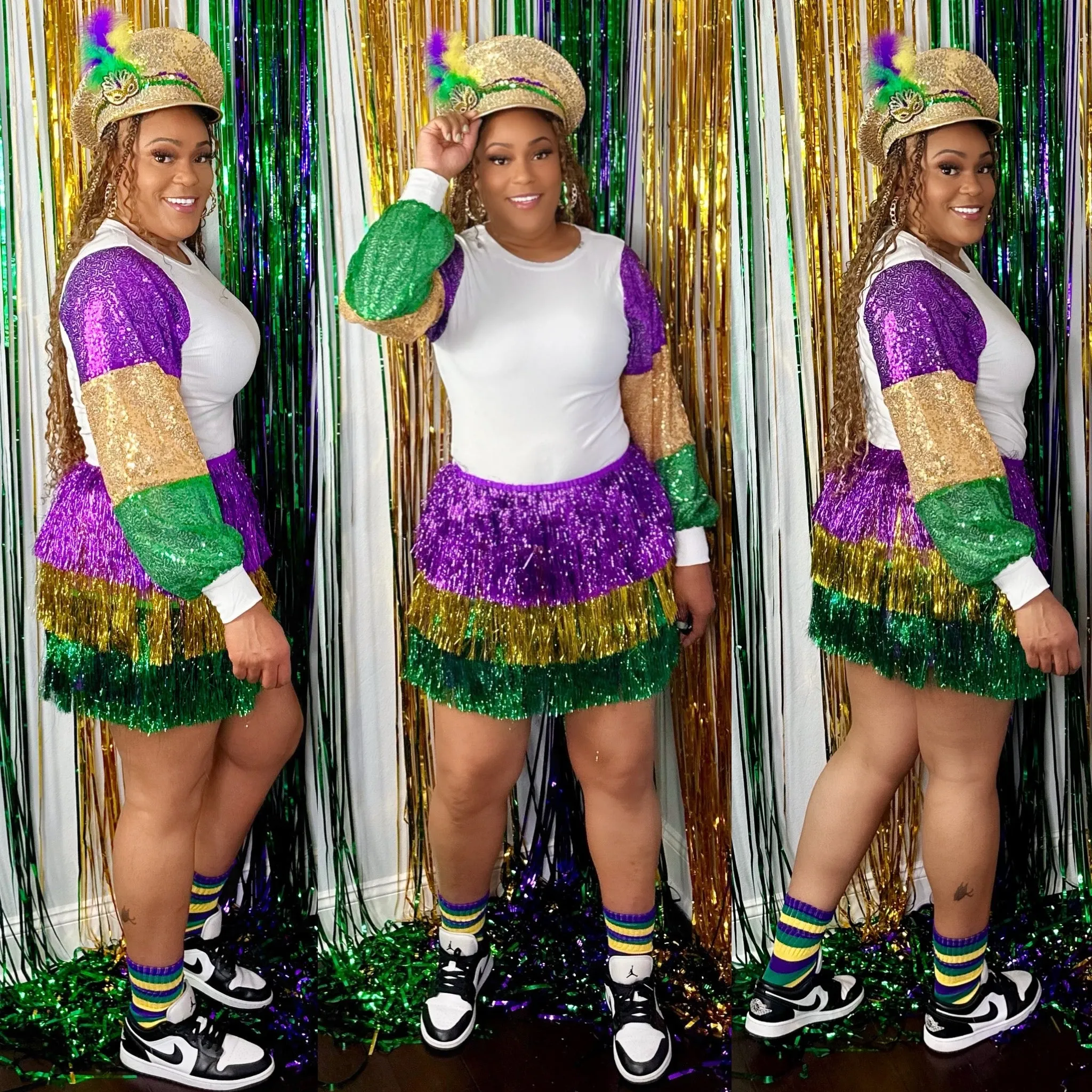 Mardi Gras Ballon Sequin Sleeve Top