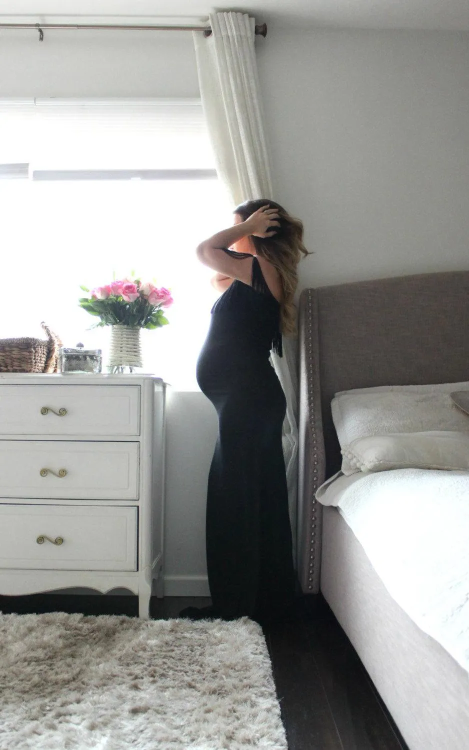 Maxi White Pregnant Fringe Gown-711732