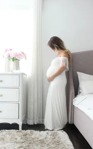 Maxi White Pregnant Fringe Gown-711732