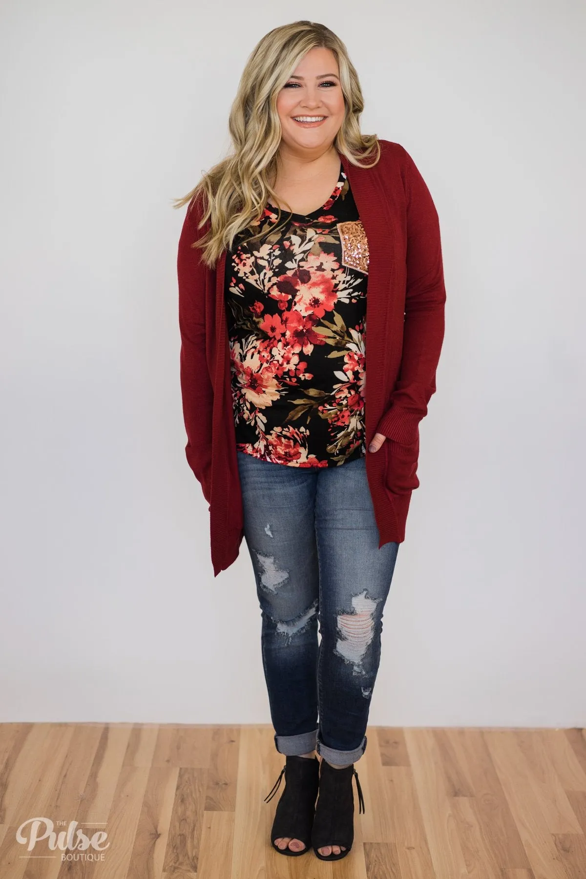 Meant to Be Floral Glam Pocket Top- Black