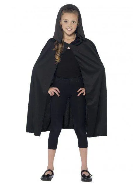 Medieval Cape Black Hooded for Children