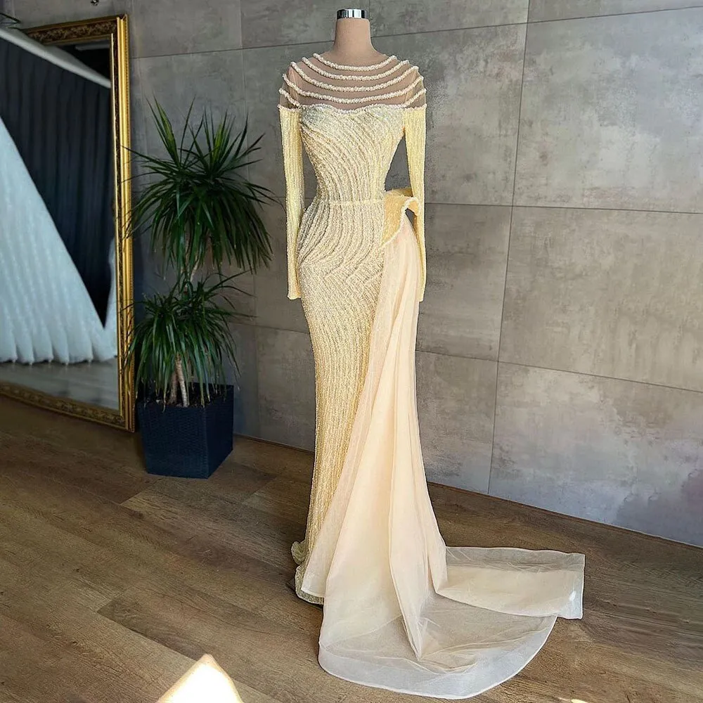 Mermaid Elegant O Neck Luxury Beaded  Evening Dresses Gowns