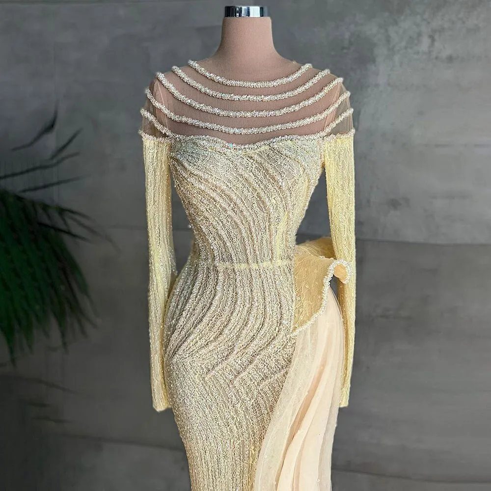 Mermaid Elegant O Neck Luxury Beaded  Evening Dresses Gowns