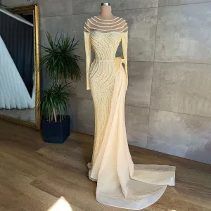 Mermaid Elegant O Neck Luxury Beaded  Evening Dresses Gowns