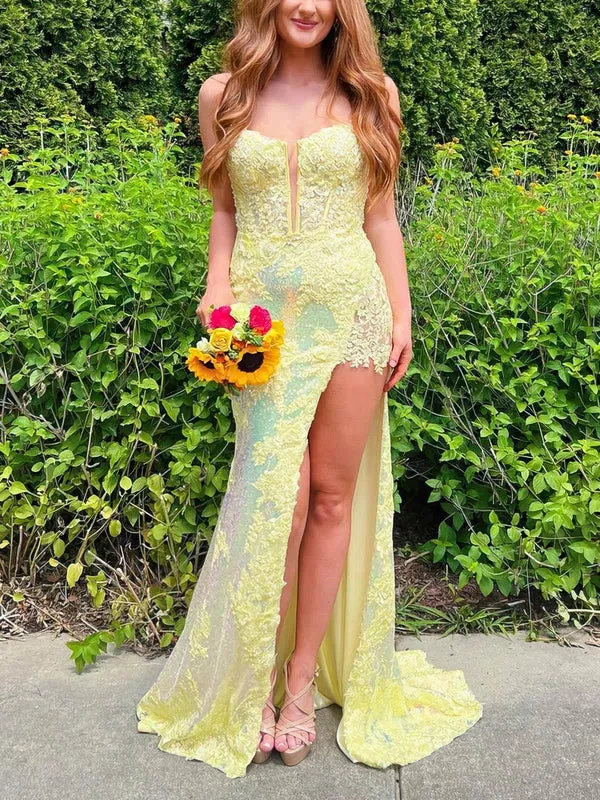 Mermaid V-neck Sequined Sweep Train Prom Dresses With Split      fg4215