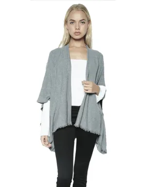 Michael Lauren Texas Fringe Wrap Sweater in Heather Grey