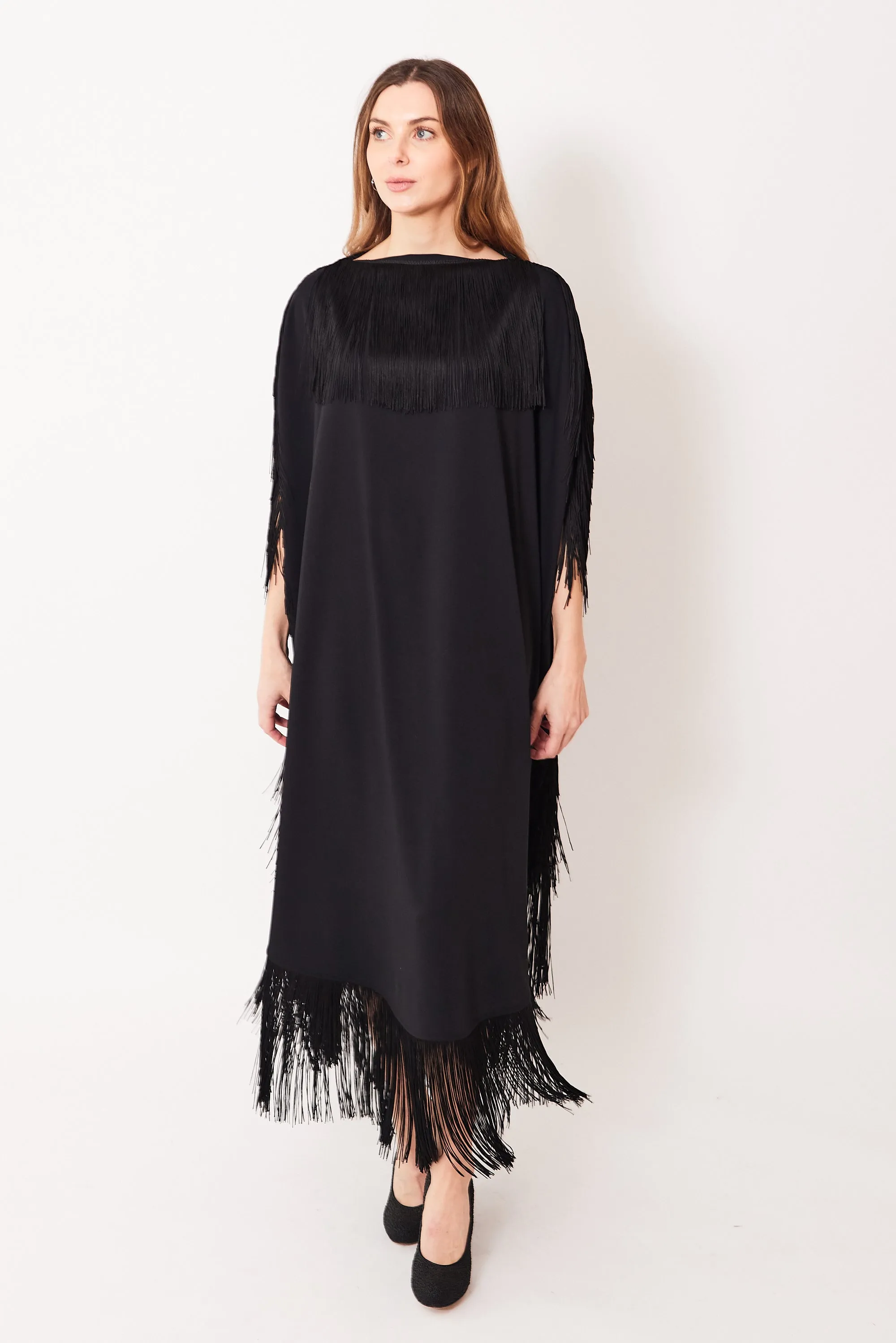 MM6 Maison Margiela Fluid Polyester Fringe Midi Dress Caftan