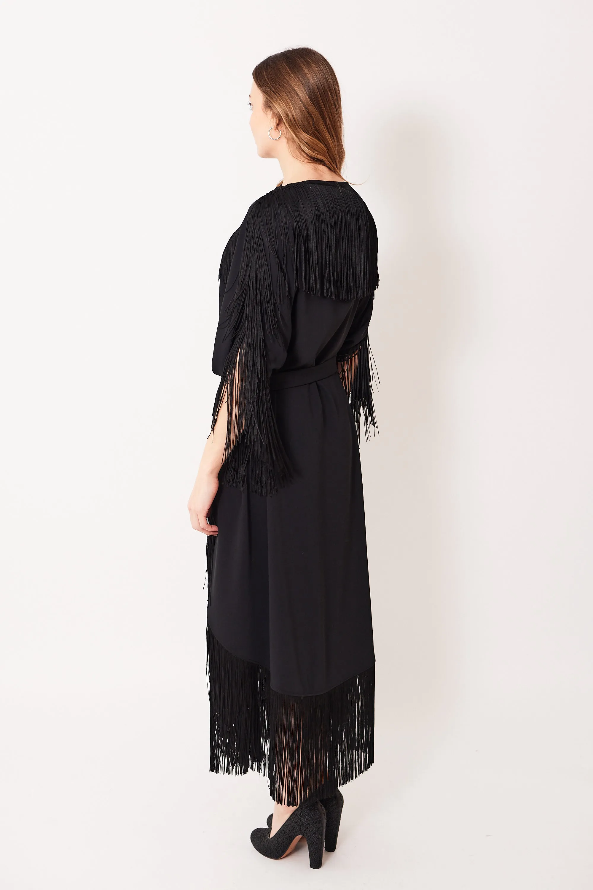MM6 Maison Margiela Fluid Polyester Fringe Midi Dress Caftan