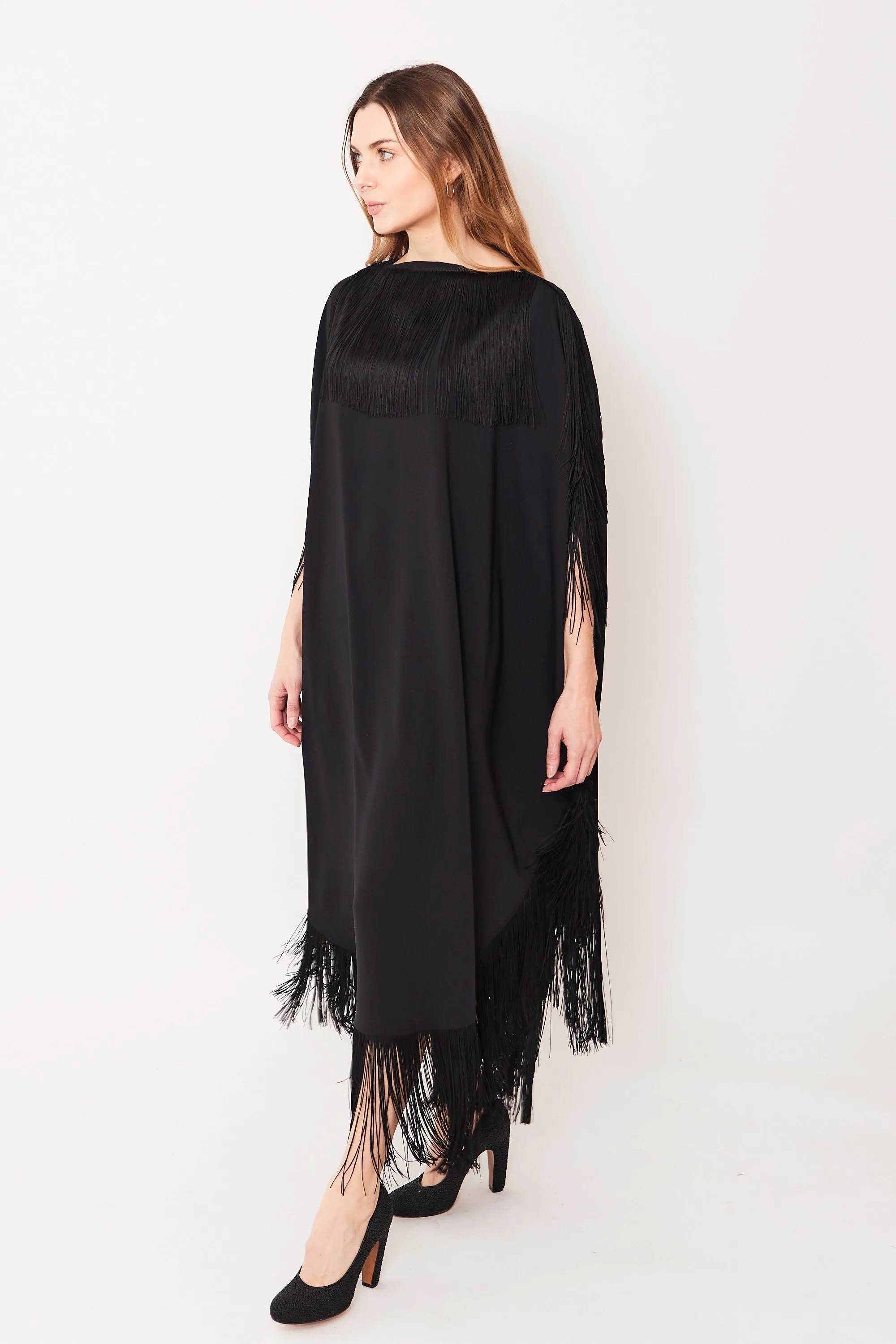 MM6 Maison Margiela Fluid Polyester Fringe Midi Dress Caftan