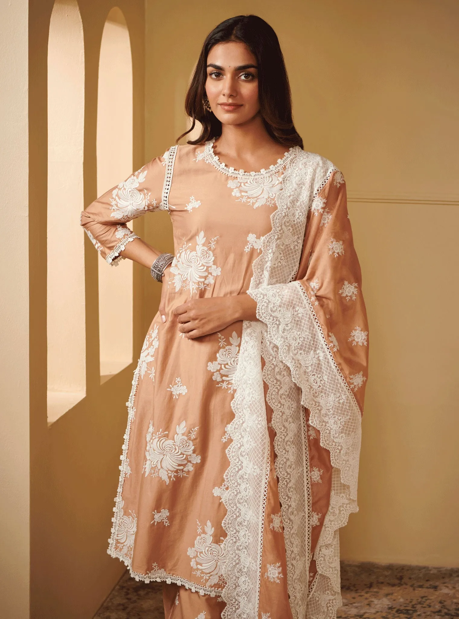 Mulmul Pima Satin Sutlej Brown Kurta With Sutlej Brown Pant