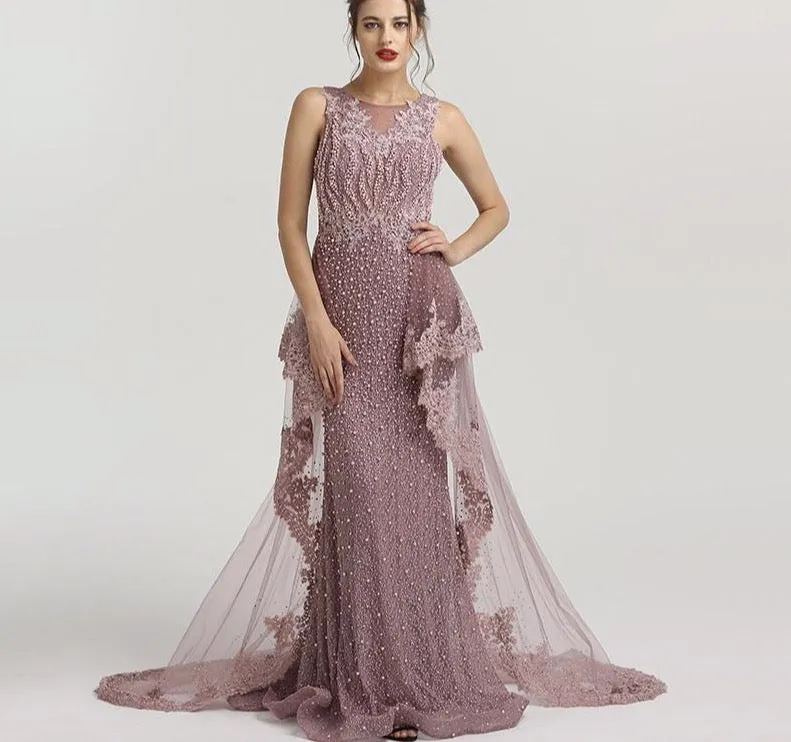 New Mermaid Sleeveless Sexy Evening Dresses Pearls Fashion Off Shoulder Evening Gowns