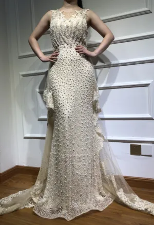 New Mermaid Sleeveless Sexy Evening Dresses Pearls Fashion Off Shoulder Evening Gowns