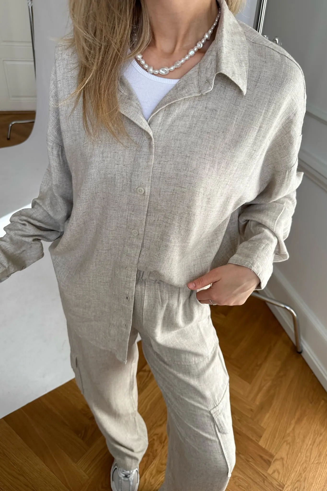 NMLeilani Cargo Bukser - Beige Hør
