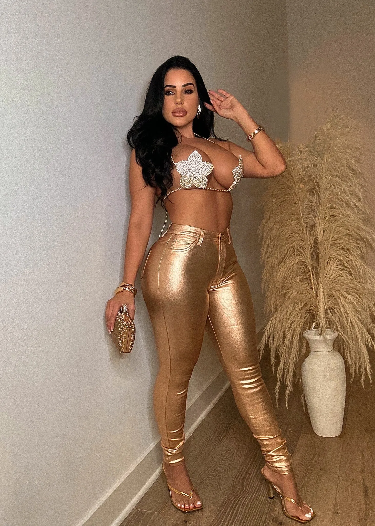 No Control Top Rhinestones Gold