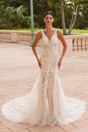 Nox Anabel H493 Classical V-Neckline Lace Mermaid Gown
