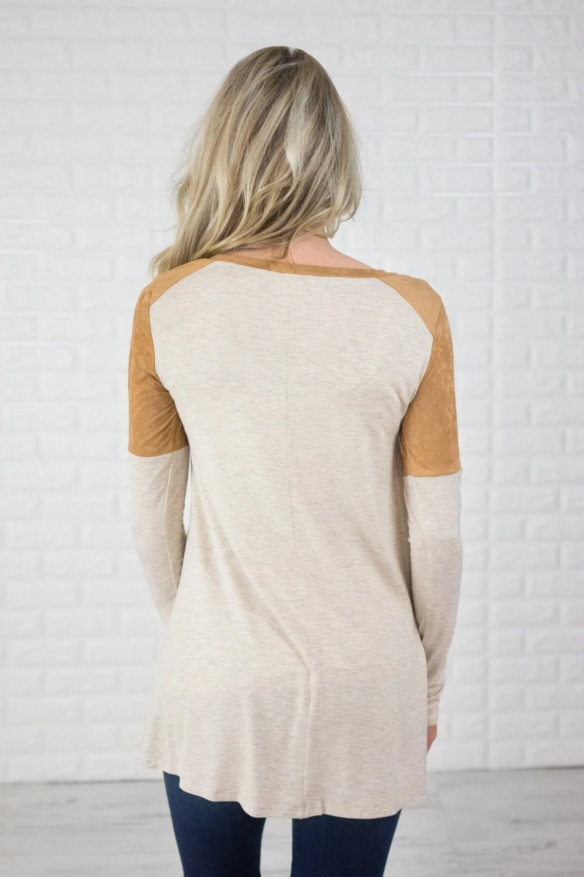 Oatmeal & Suede Deer Sequin Top