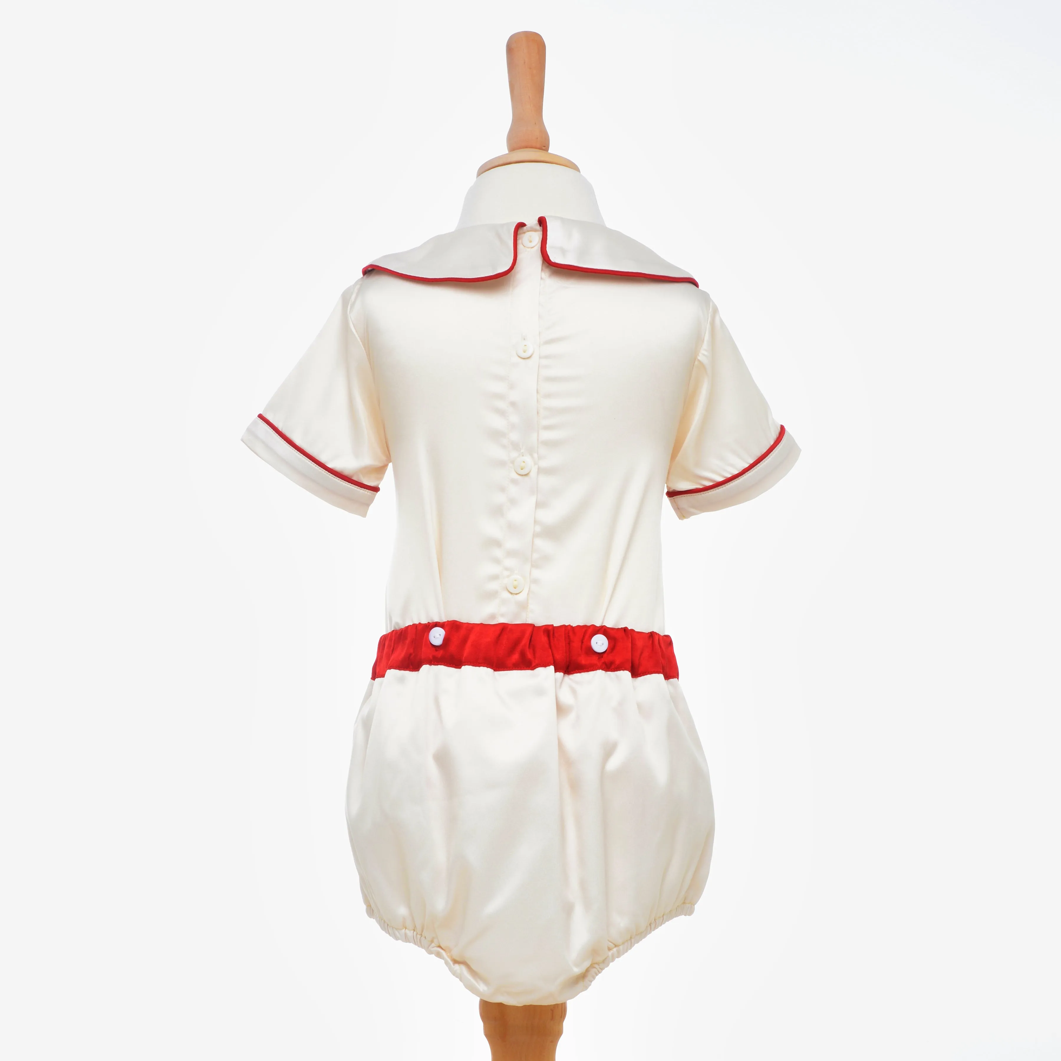 Ocean Baby Cream & Red Satin Buster Suit (NB-3Yr)