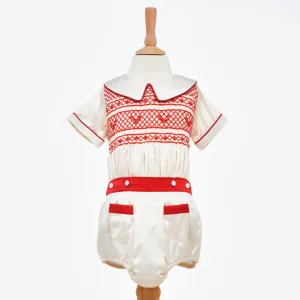 Ocean Baby Cream & Red Satin Buster Suit (NB-3Yr)