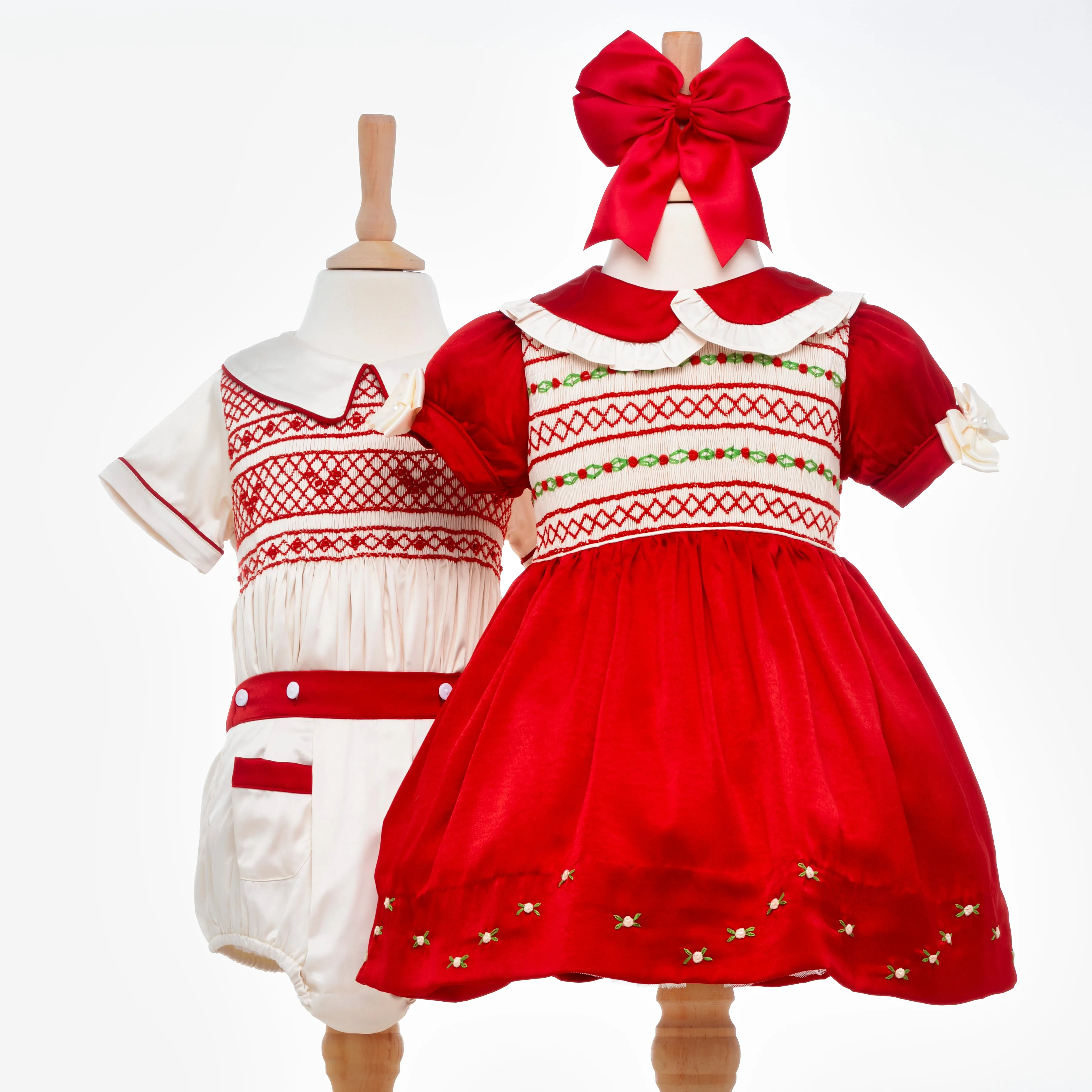 Ocean Baby Cream & Red Satin Buster Suit (NB-3Yr)