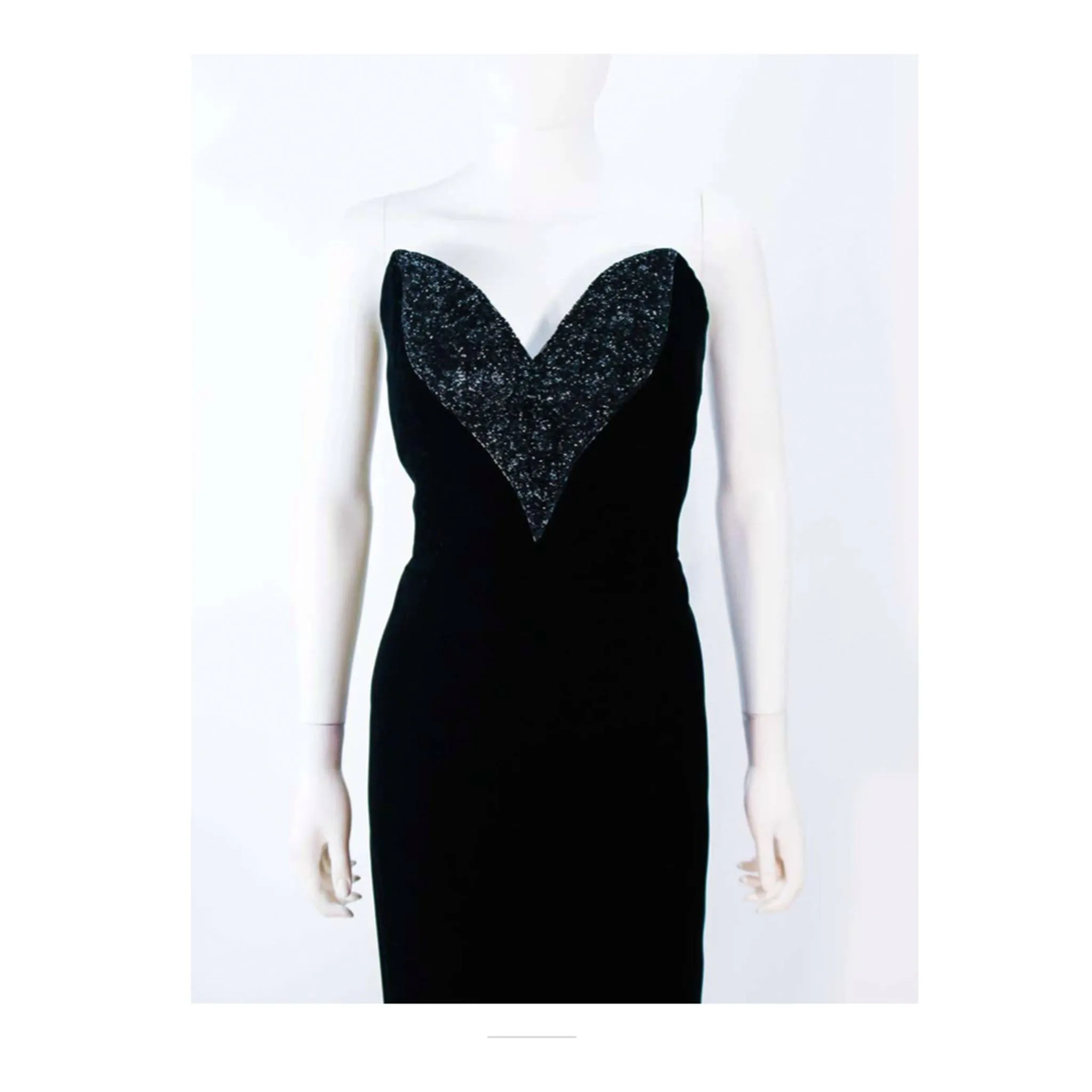 OLEG CASSINI Black Velvet Strapless Beaded Gown Size 8-10