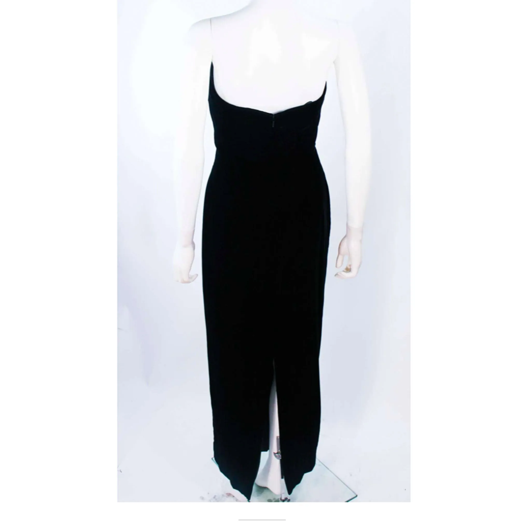 OLEG CASSINI Black Velvet Strapless Beaded Gown Size 8-10