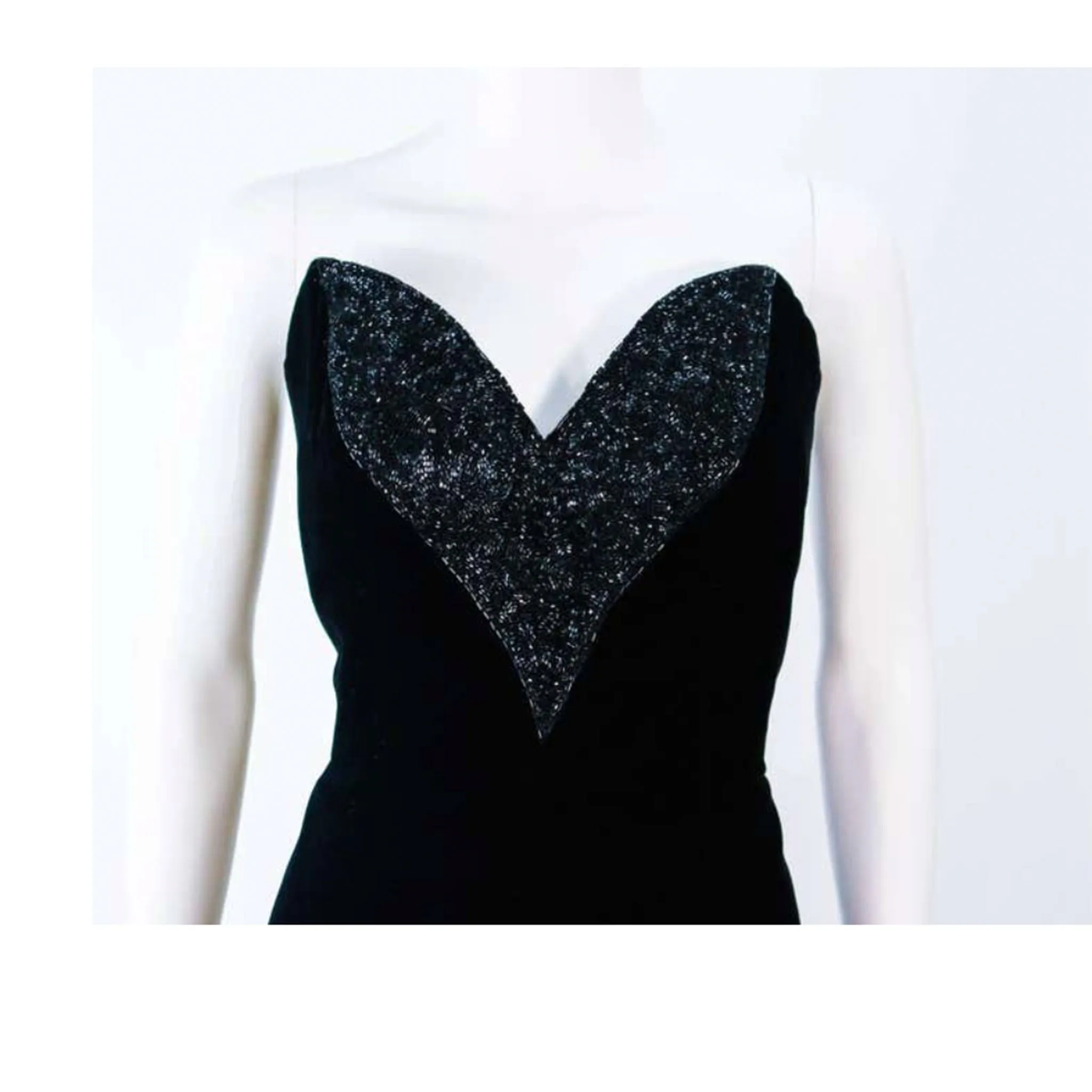 OLEG CASSINI Black Velvet Strapless Beaded Gown Size 8-10