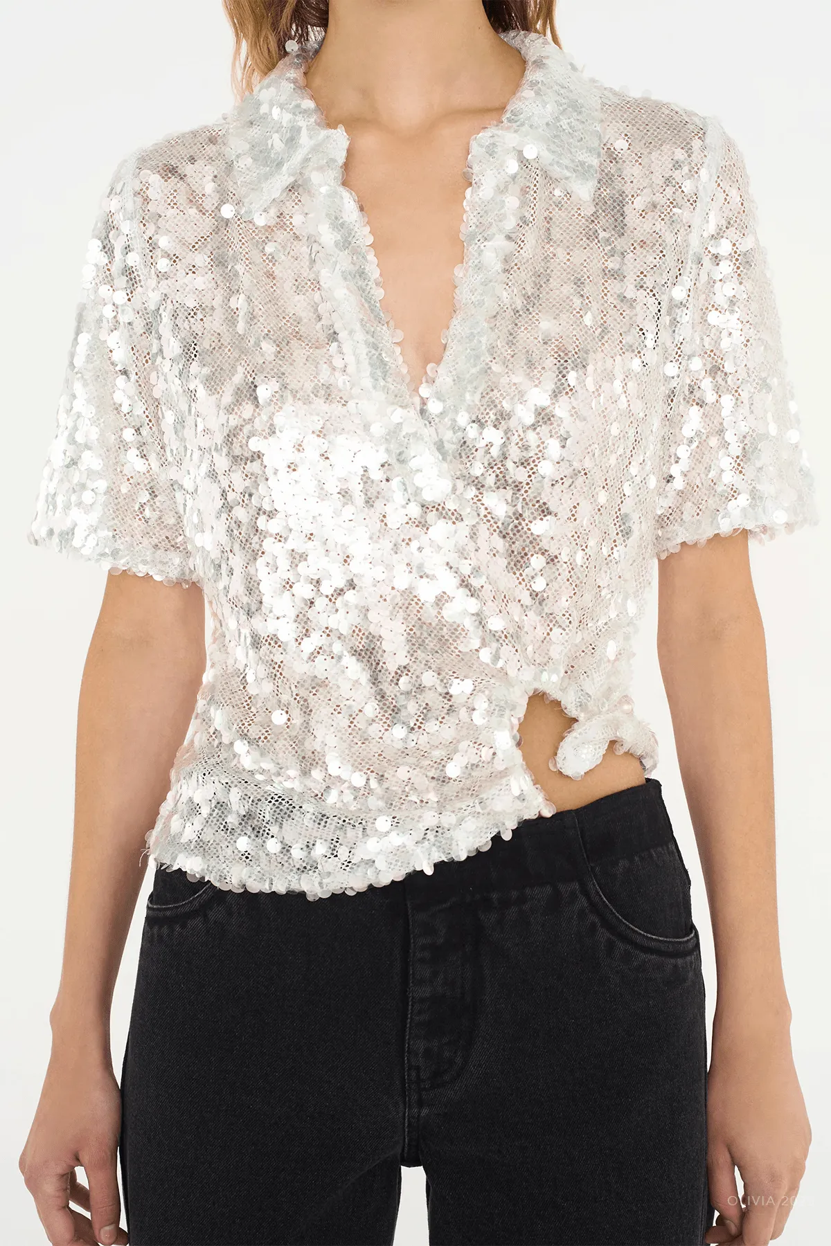 Opaline Sequin Polo in Glisten Clear
