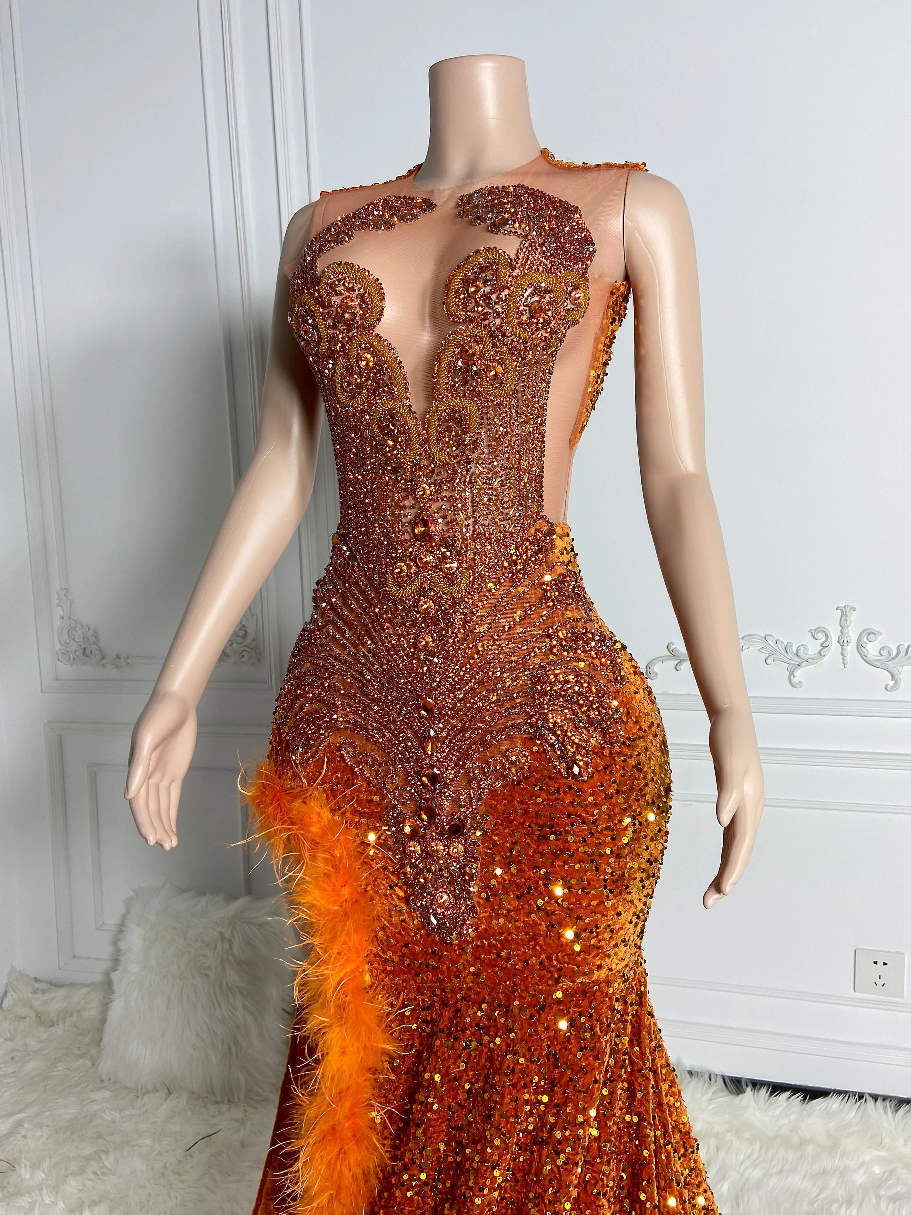 Orange Opulent Velvet Maxi Gown