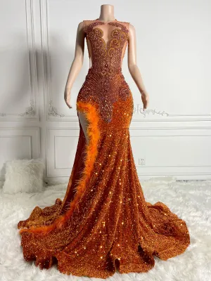Orange Opulent Velvet Maxi Gown