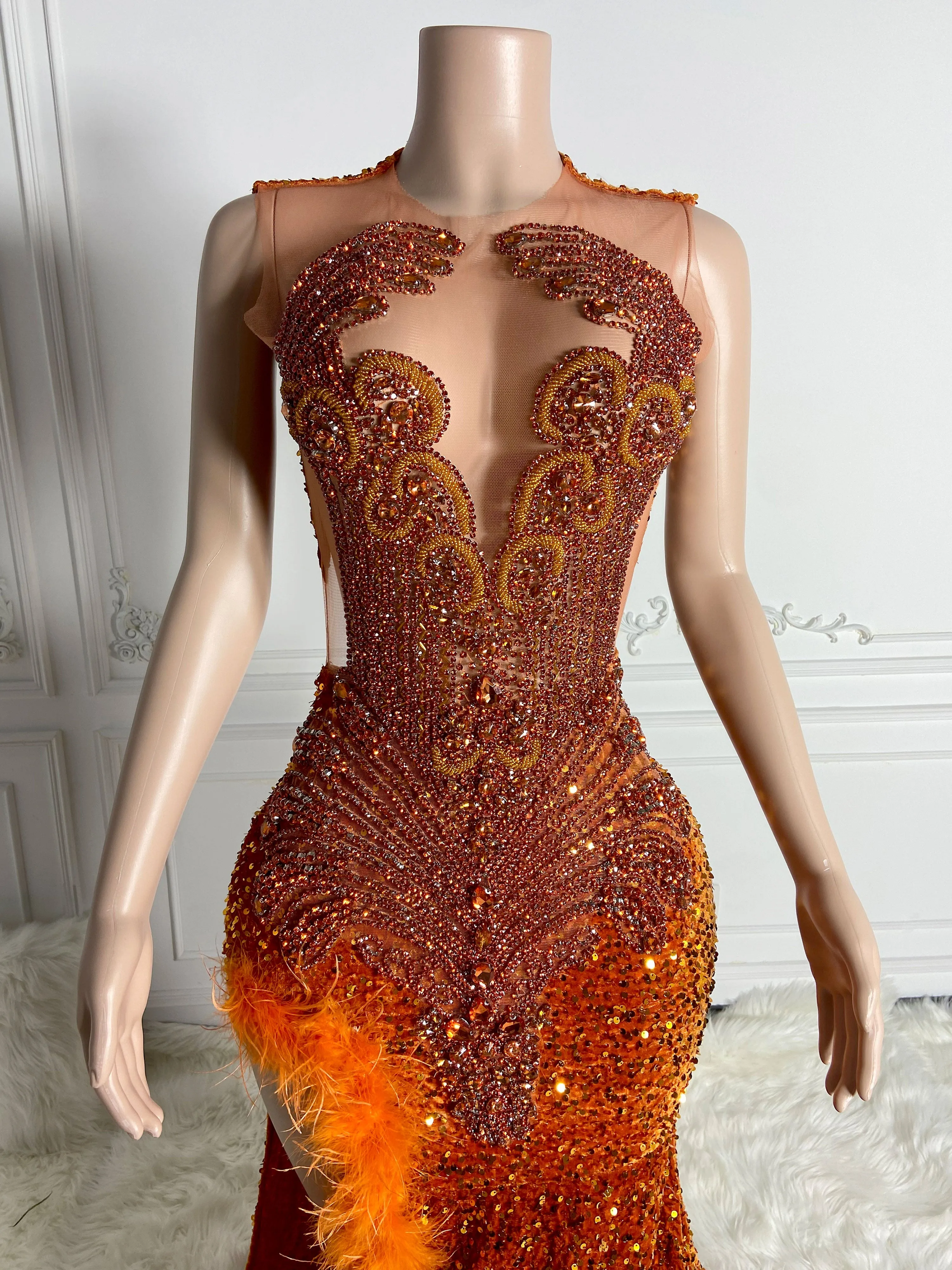 Orange Opulent Velvet Maxi Gown