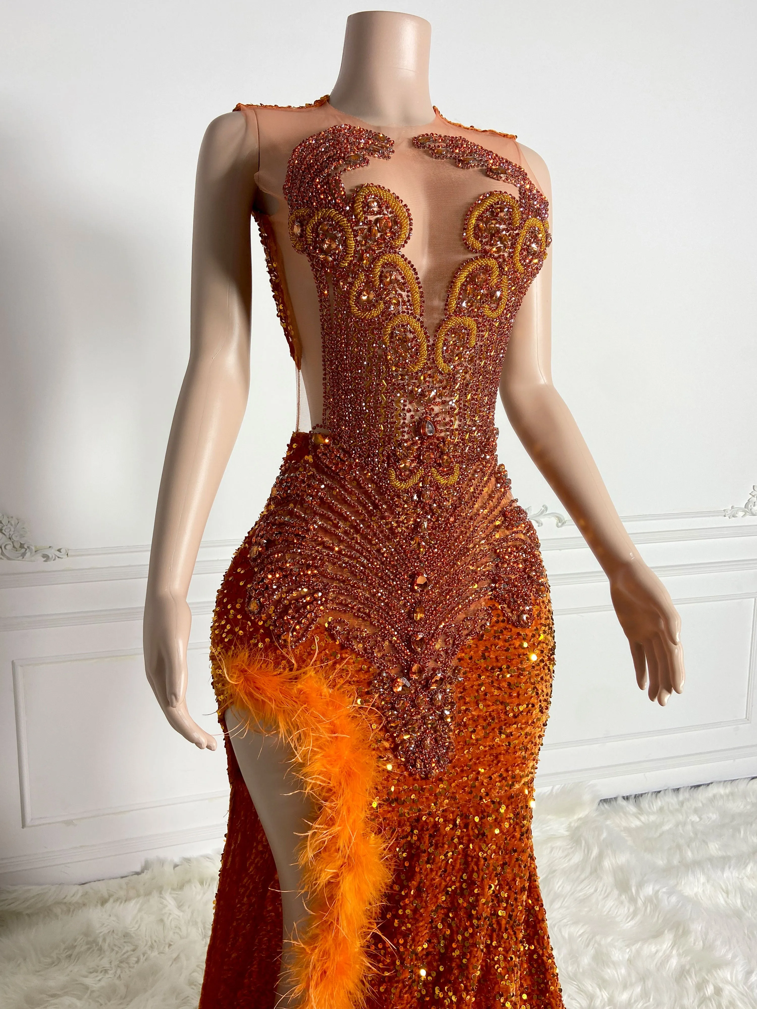 Orange Opulent Velvet Maxi Gown