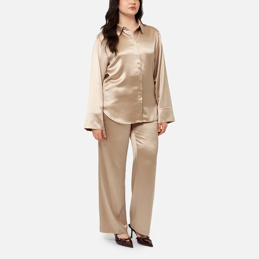 Pantalón de vestir   Camisa de botones de Satin (Champagne)