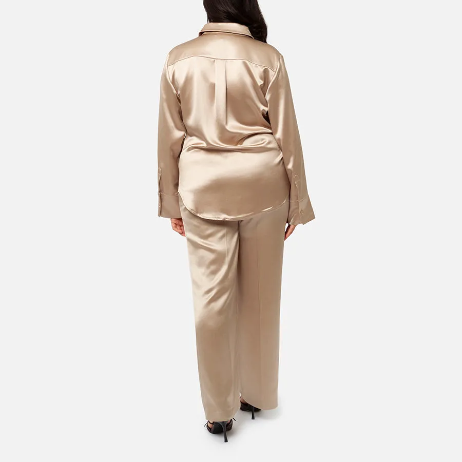 Pantalón de vestir   Camisa de botones de Satin (Champagne)