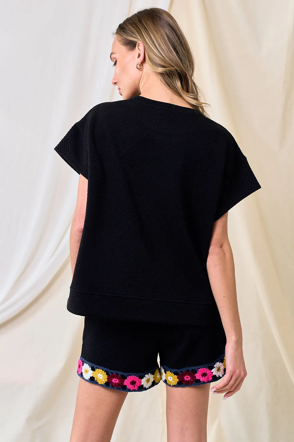 Patch Smile Sequin Black Top