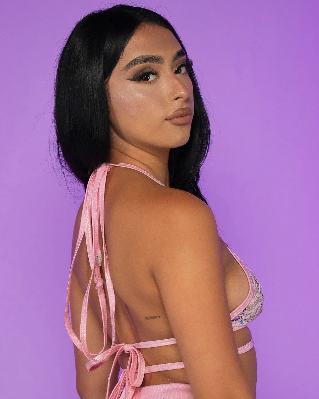 Pink Blush Sequin Net Wrap Top