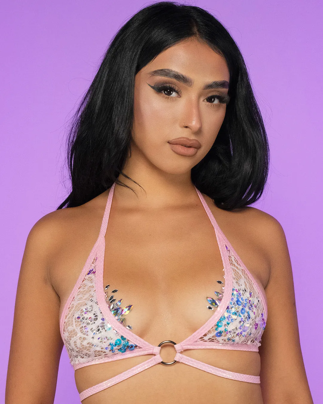 Pink Blush Sequin Net Wrap Top