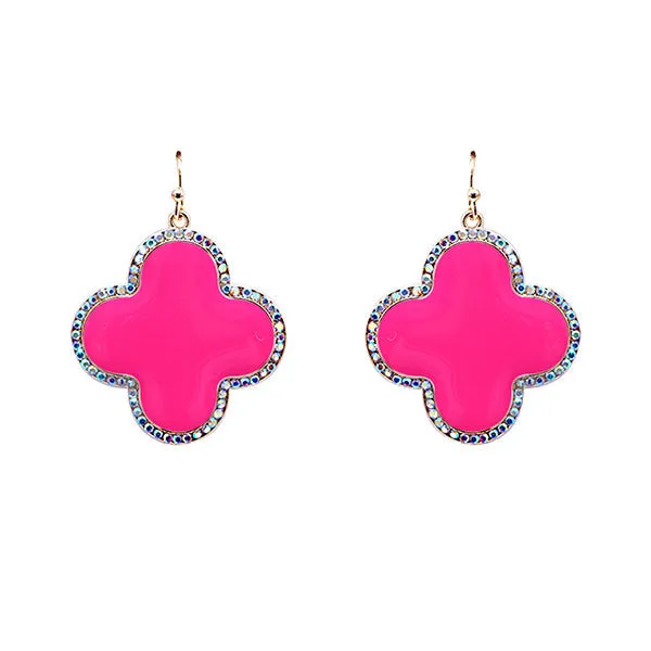 Pink Clover earrings with bling trim