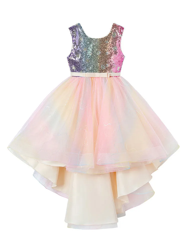 Pink Jewel Neck Tulle Sleeveless Short Princess Dress Bows Formal Kids Pageant flower girl dresses