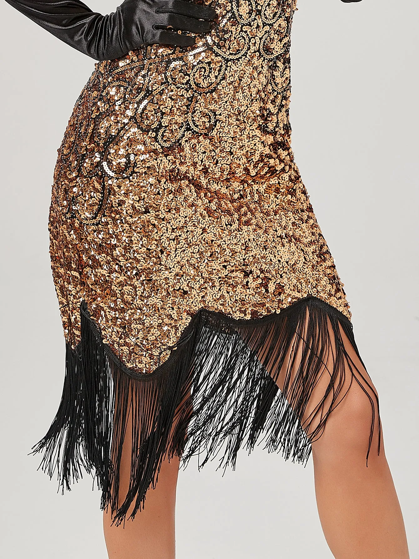 Pink V Neck Sequined Beaded Tassels 1920S Gatsby Dress