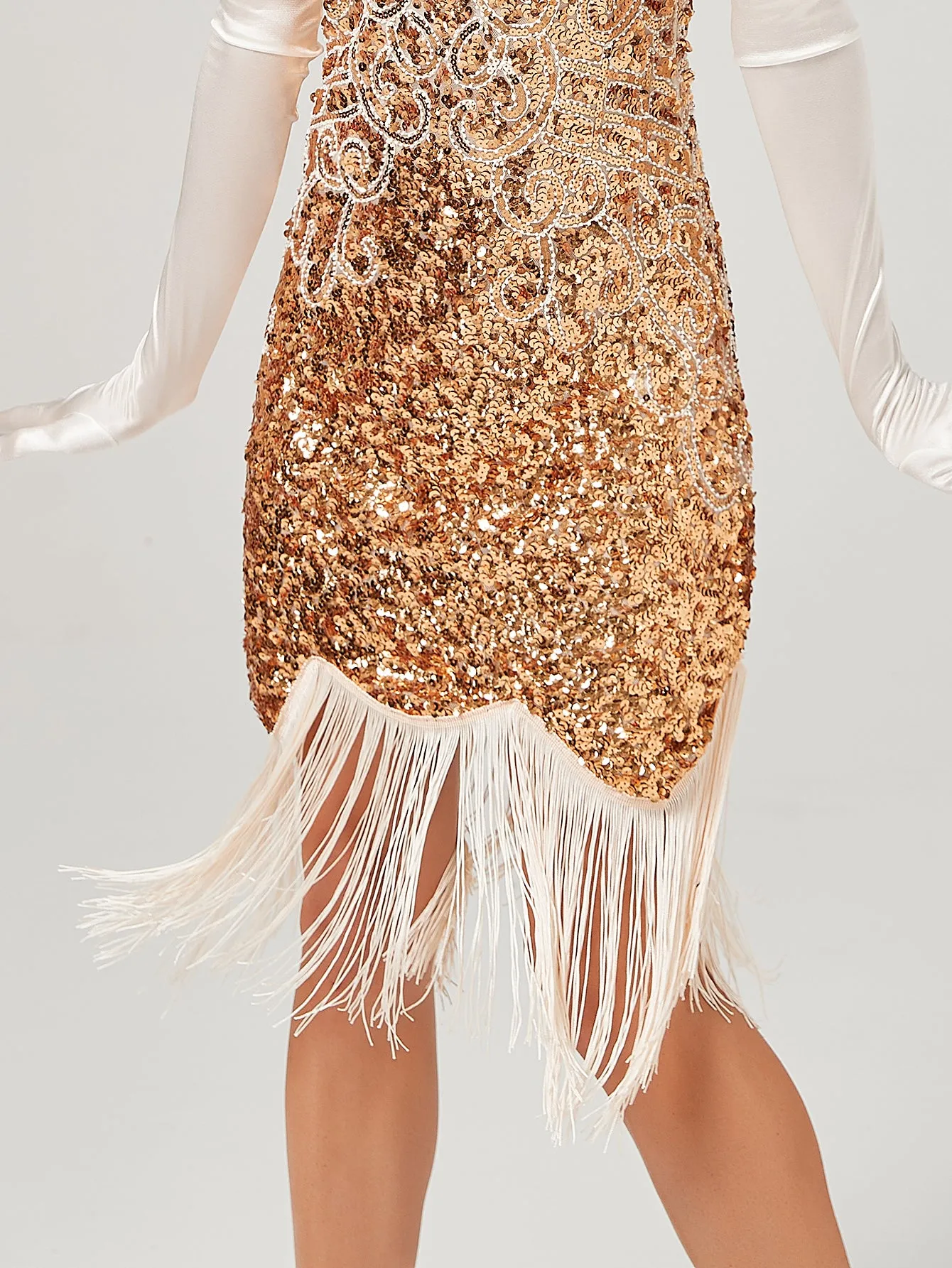 Pink V Neck Sequined Beaded Tassels 1920S Gatsby Dress