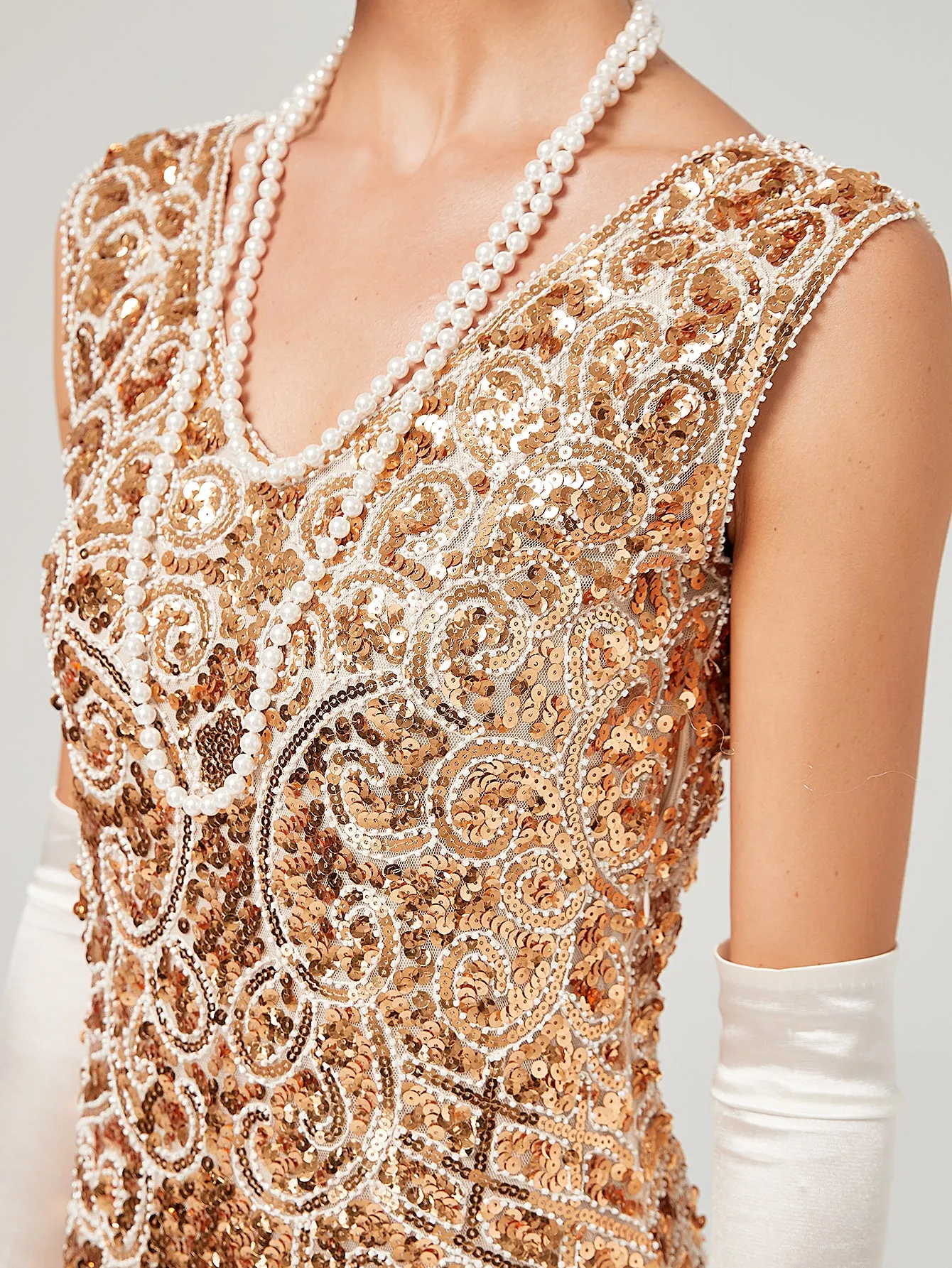 Pink V Neck Sequined Beaded Tassels 1920S Gatsby Dress