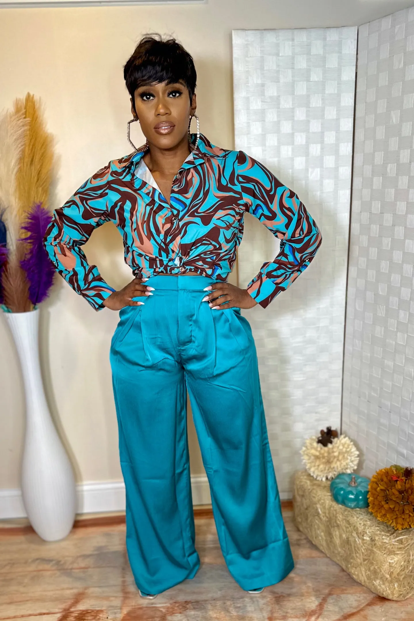 PLEATED SATIN PANTS