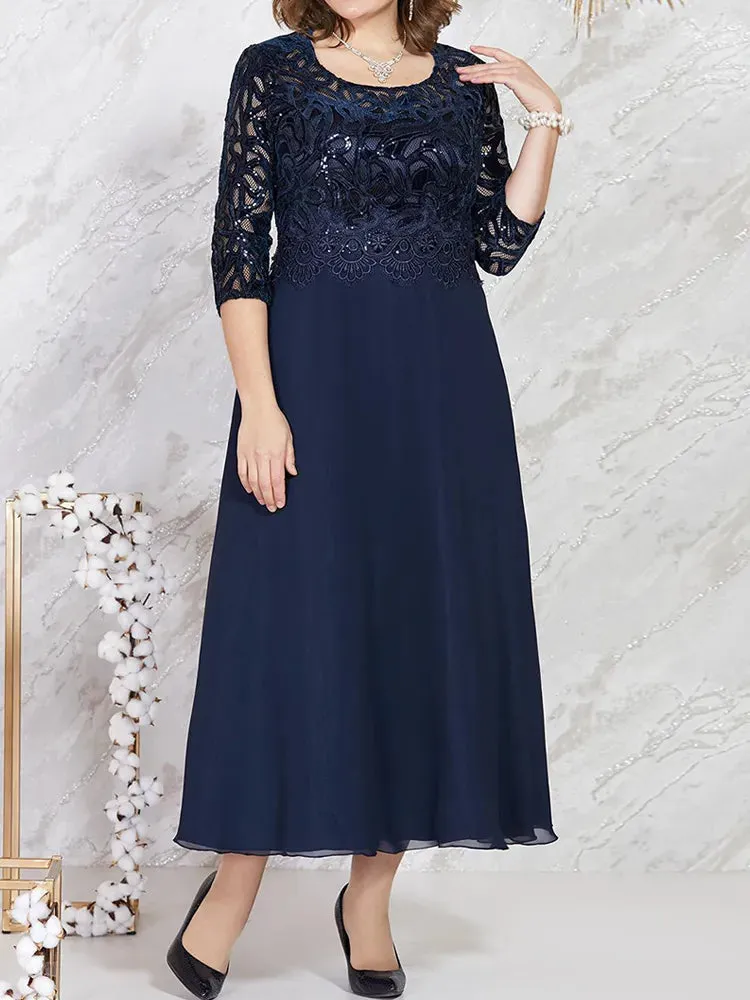 Plus Size Evening Dress for Women Sequined Lace Patchwork Elegant Wedding Party Formal Dress for Mother of Bride