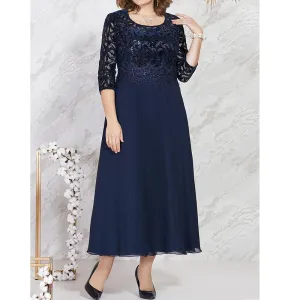 Plus Size Evening Dress for Women Sequined Lace Patchwork Elegant Wedding Party Formal Dress for Mother of Bride