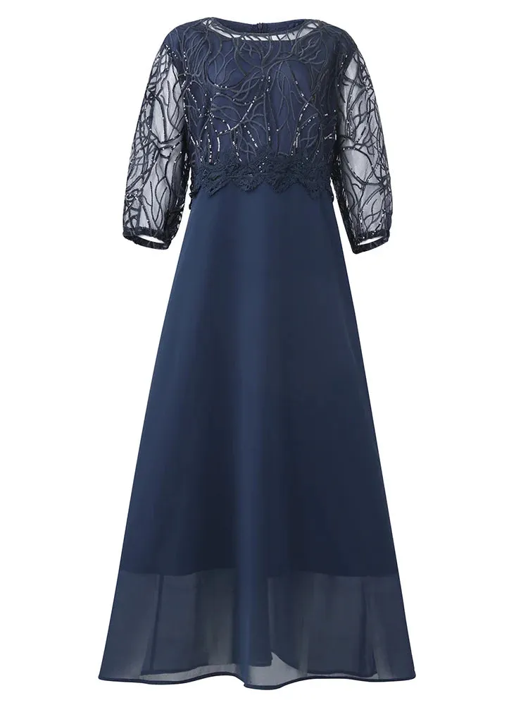 Plus Size Evening Dress for Women Sequined Lace Patchwork Elegant Wedding Party Formal Dress for Mother of Bride