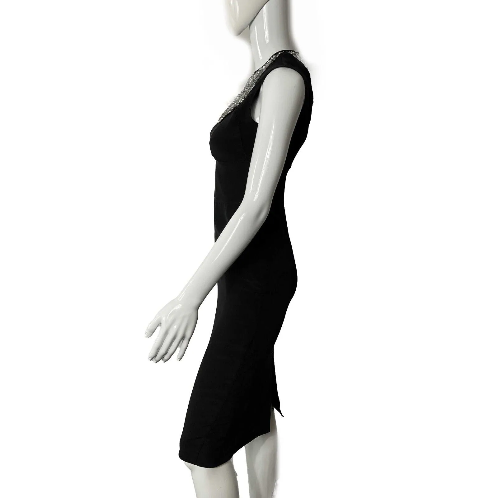 PRADA - Beaded Fringe Sheath Midi Dress - Black / Clear and Silver Beads