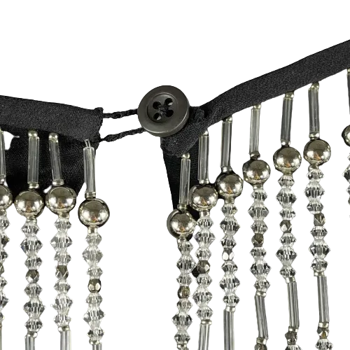 PRADA - Beaded Fringe Sheath Midi Dress - Black / Clear and Silver Beads